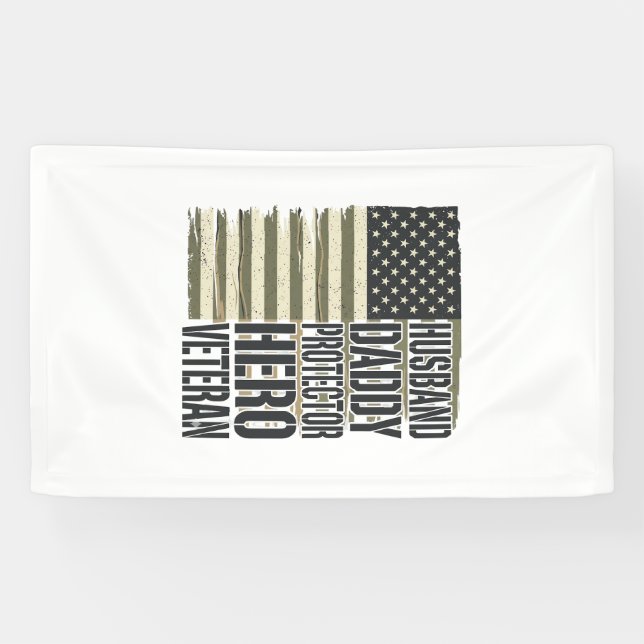 Veteran Husband Daddy Protector Hero Flag Shirt De Banner (Horizontal)