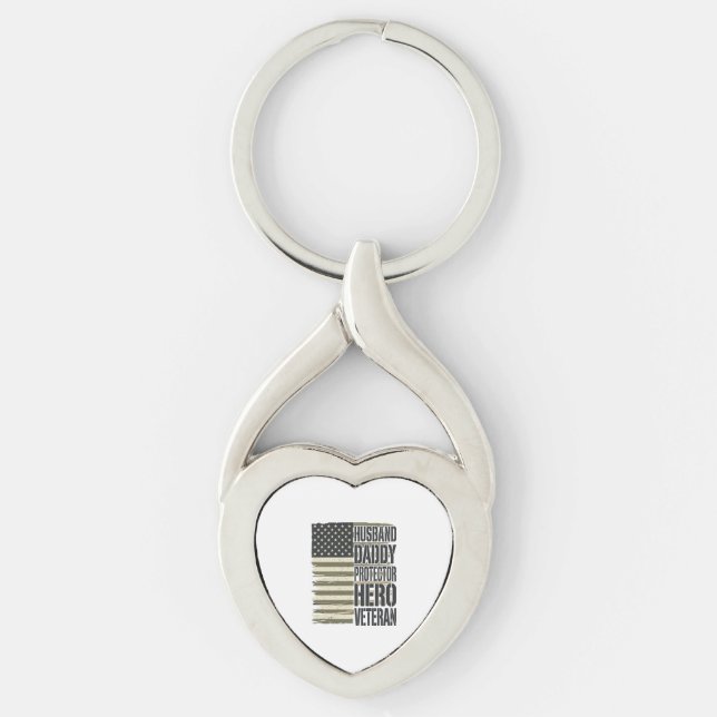 Veteran Husband Daddy Protector Hero Flag Shirt De Keychain (Front)