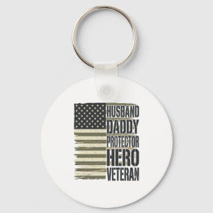 Veteran Husband Daddy Protector Hero Flag Shirt De Keychain