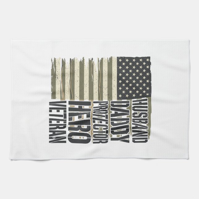 Veteran Husband Daddy Protector Hero Flag Shirt De Kitchen Towel (Horizontal)