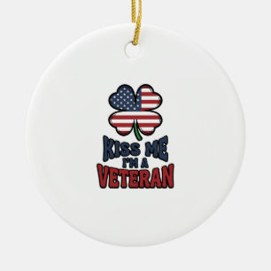 Veteran Kiss Me Patriotic Clover Vintage Shirt_1 Ceramic Ornament