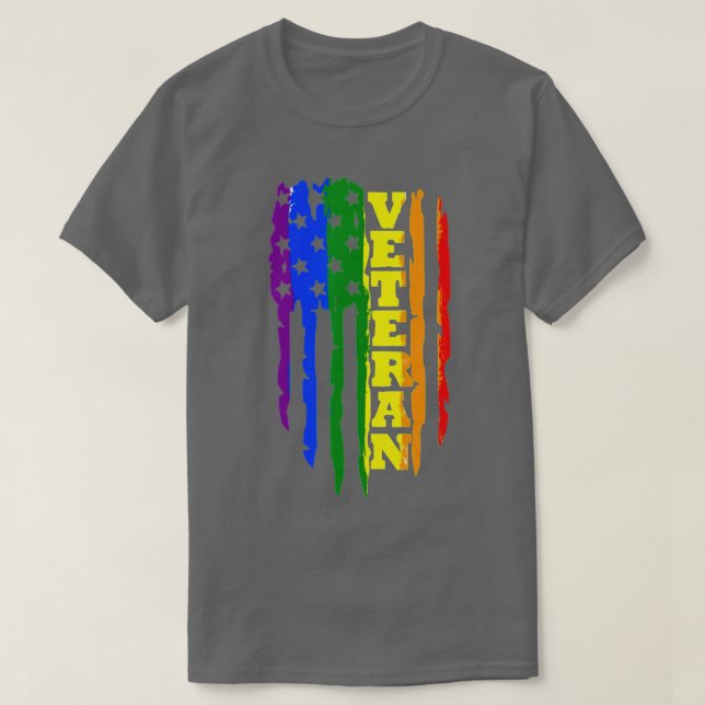 Veteran LGBT Gay Pride Rainbow American Flag Milit T-Shirt (Design Front)