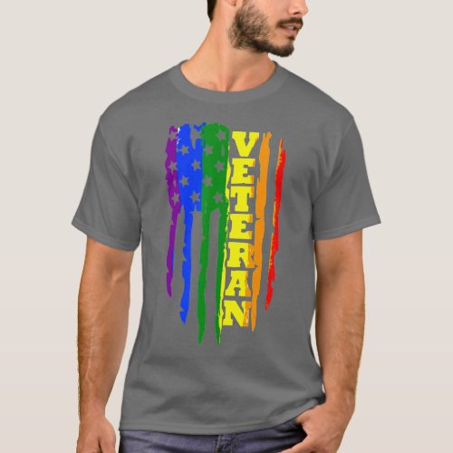 Veteran LGBT Gay Pride Rainbow American Flag Milit T_Shirt