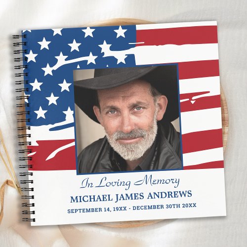 Veteran Memorial American Flag Funeral Guestbook Notebook