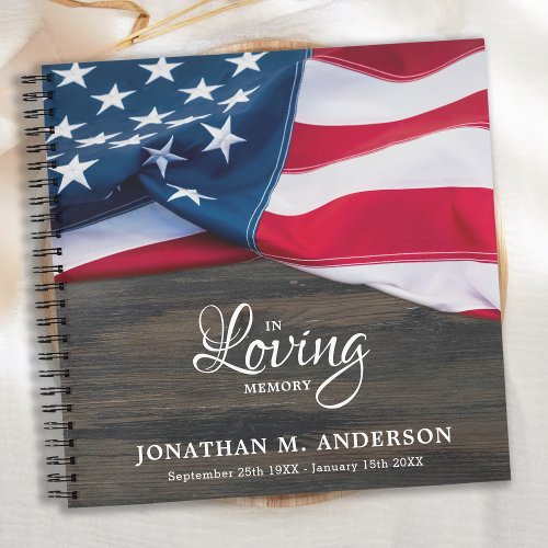 Veteran Memorial American Flag Funeral GuestBook Notebook