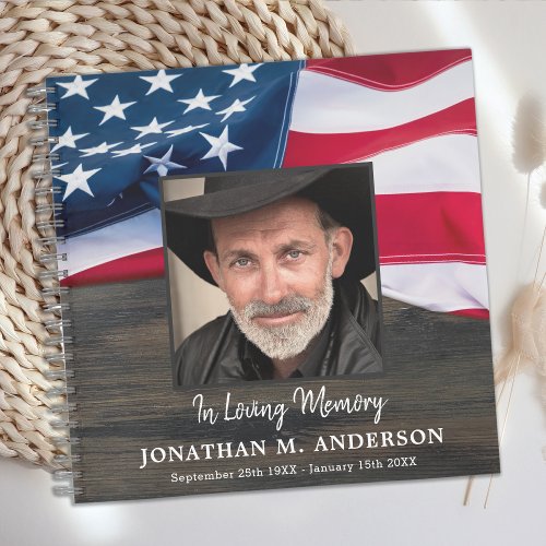Veteran Memorial Funeral American Flag GuestBook Notebook