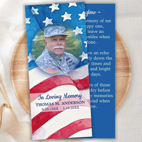 Veteran Memorial Funeral Prayer Bookmark Card