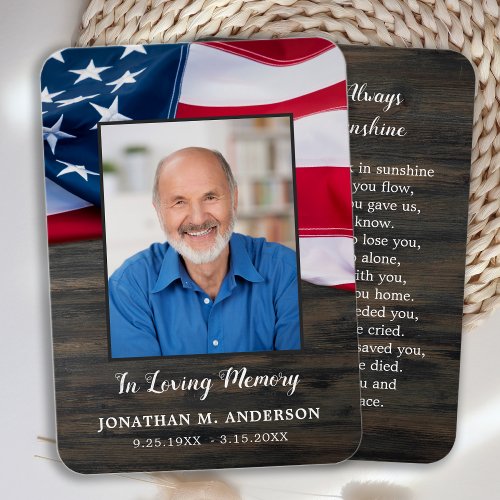 Veteran Memorial Funeral Prayer Card American Flag