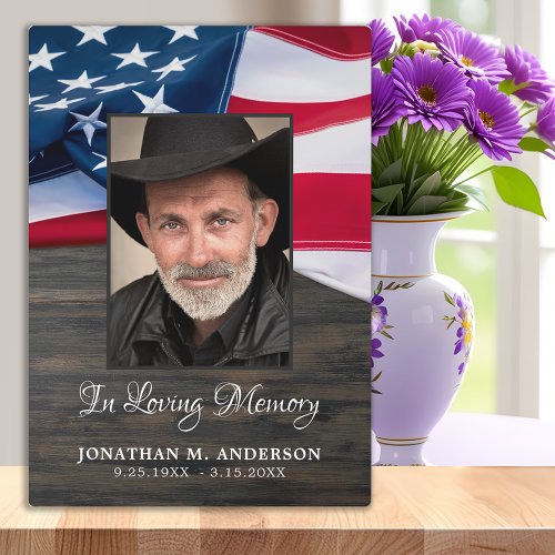 Veteran Memorial Military Photo USA American Flag Plaque