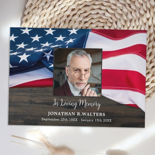 Veteran Memorial Patriotic USA Flag Photo Sympathy Thank You Card