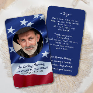 Veteran Memorial Photo Funeral Prayer Card US Flag