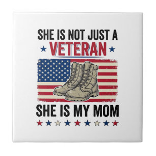 Veteran Mom Patriotic Military Boots Shirt Design_ Ceramic Tile
