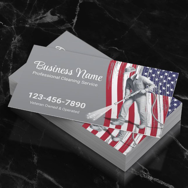 Veteran Owned Pressure Washing Cleaning Service Business Card (Creator Uploaded)