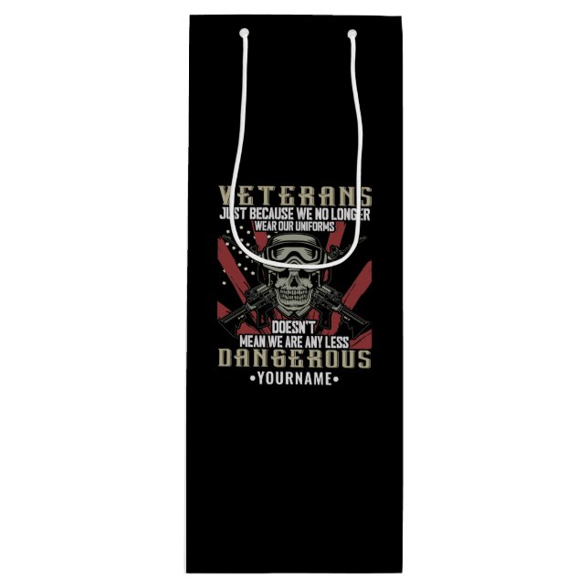 Veteran Patriotic USA Funny Humor Wine Gift Bag (Front)