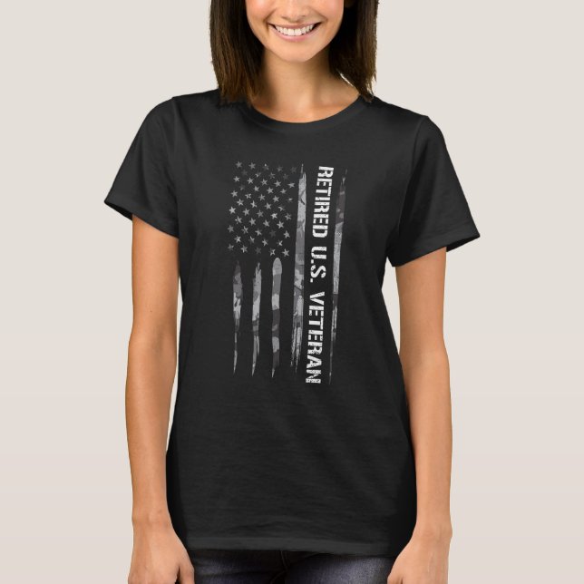 Veteran Retired U S  Veteran   American Flag T-Shirt (Front)