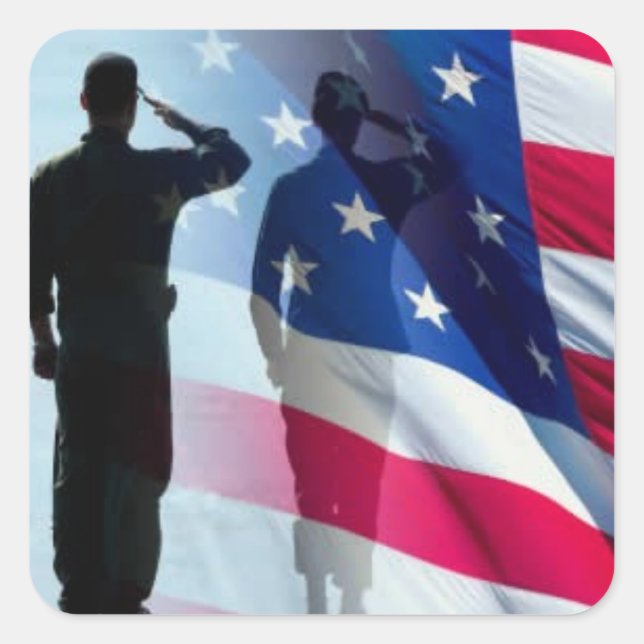 Veteran Saluting the Flag Patriotic Square Sticker (Front)