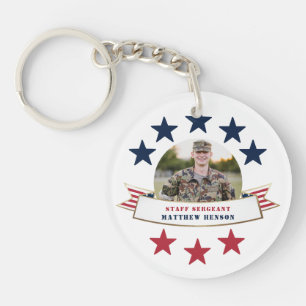 Veteran Service Photo Red White Blue Keychain