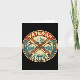 Veteran skier vintage skis old man skiing grandpa card