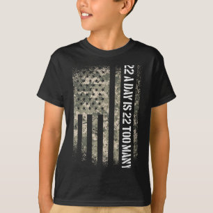 Veteran Suicide Awareness Usa Flag 22 A Day Is 22  T-Shirt