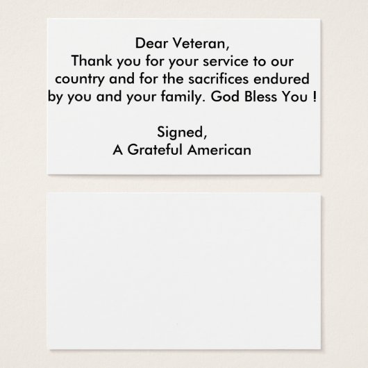 Veteran Thank You cards (Front & Back)