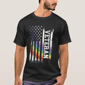 Veteran United States Distressed Rainbow w US Flag T-Shirt