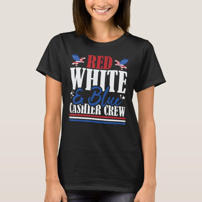 Veteran US Flag Red White & Blue Cashier Crew T-Shirt (Front)