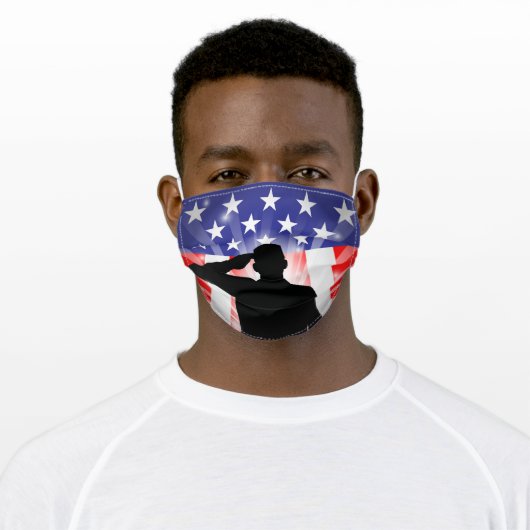 Veteran, USA, Salute, Soldier, Flag, Army Adult Cloth Face Mask (Worn)