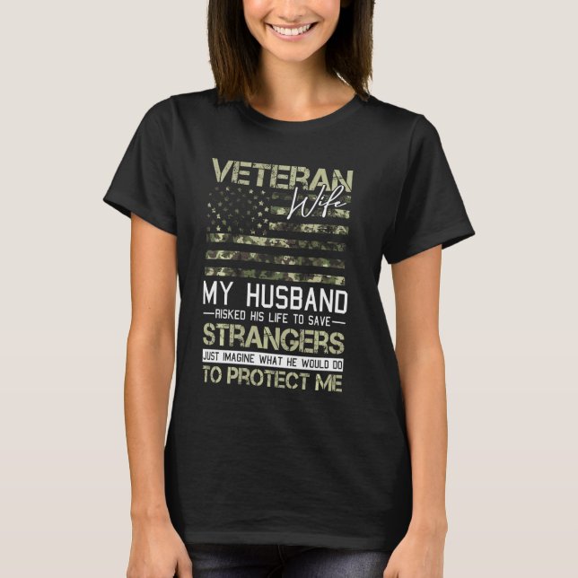 Veteran Wife Veterans Day Cool Camo American Flag  T-Shirt (Front)