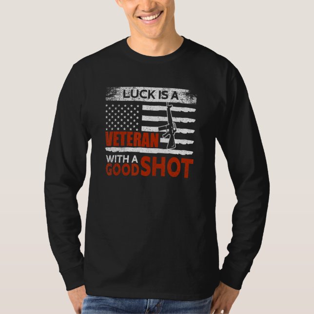 Veteran With A Good Shot USA Flag Proud American V T-Shirt (Front)