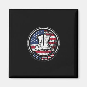 Veteran with Combat Boots & American Flag Magnet