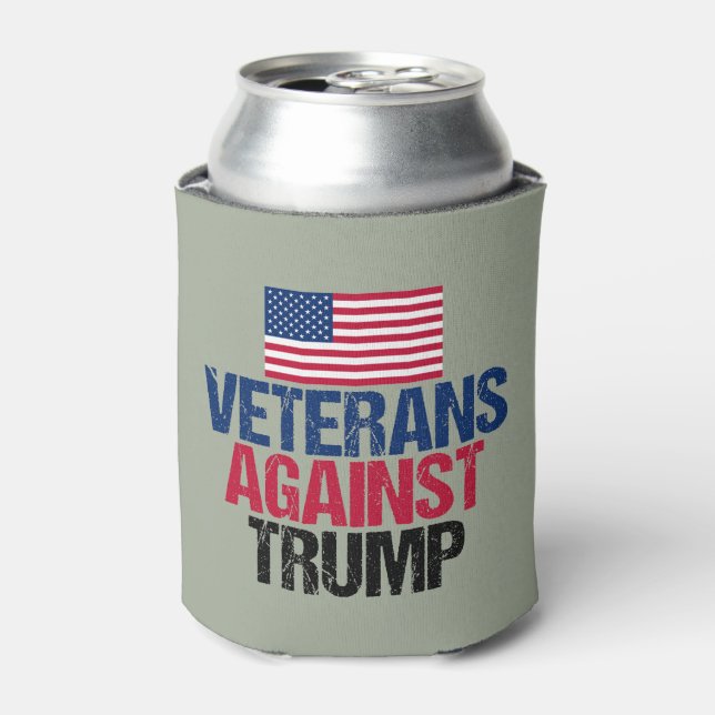 Veterans Against Trump American Flag Political Can Cooler (Can Front)