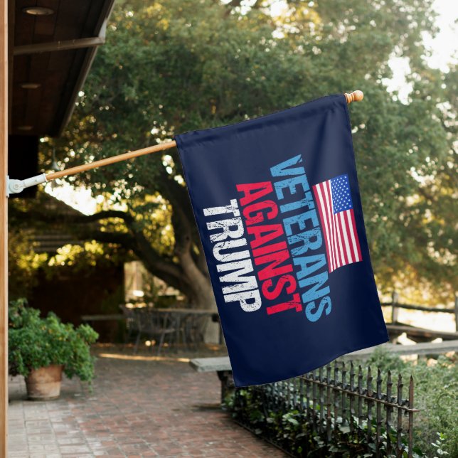 Veterans Against Trump Blue Political House Flag (In SItu)