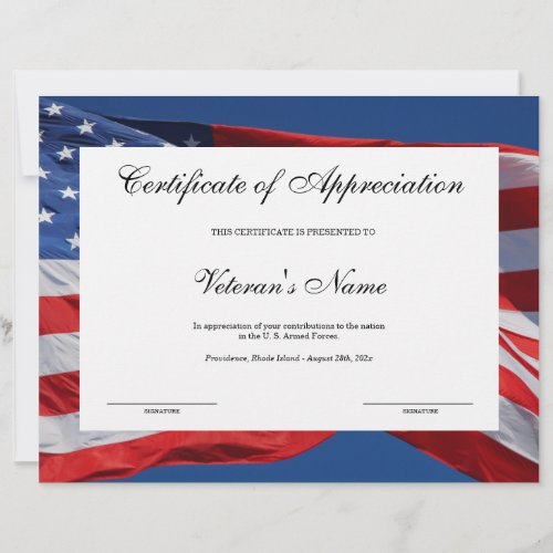 Veterans Certificate of Appreciation 