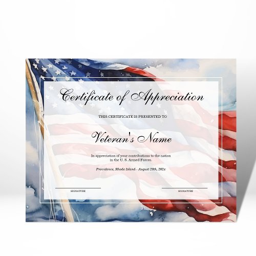 Veterans Certificate of Appreciation 