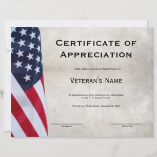 Veteran's Certificate of Appreciation