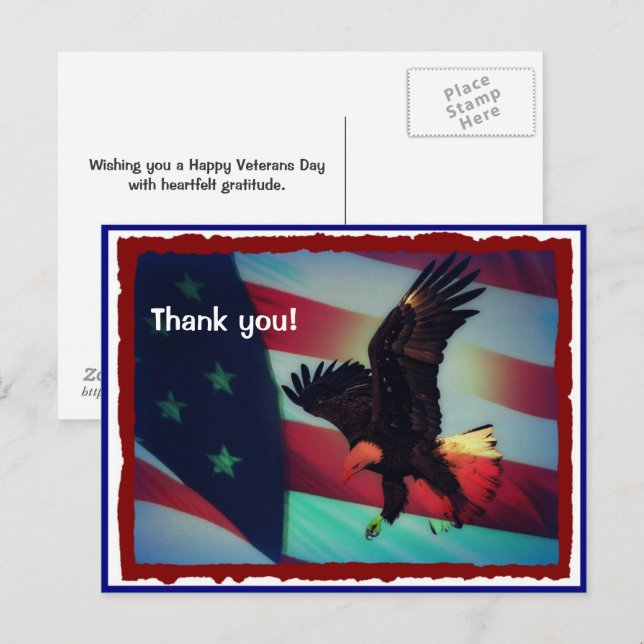 Veterans Day American Flag and Eagle Postcard (Front/Back)