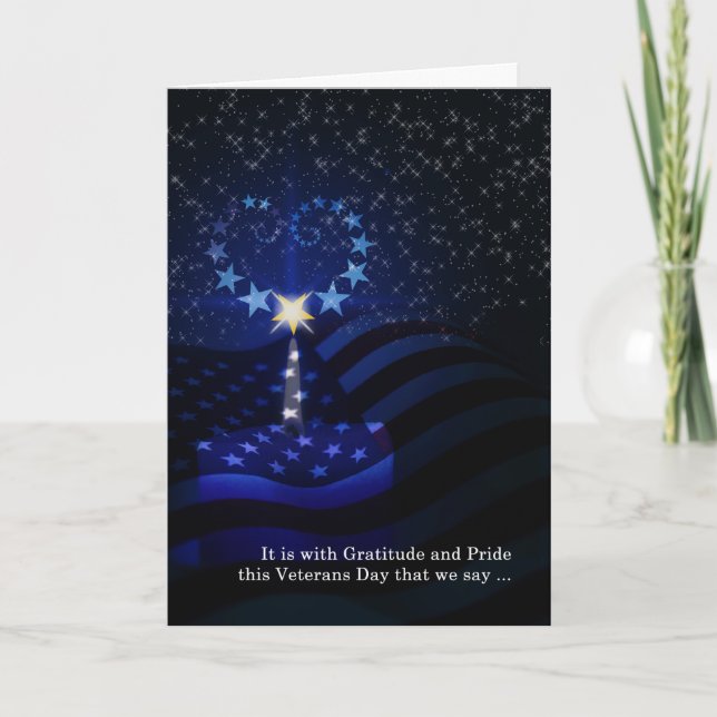 Veterans Day American Flag Candle and Star Heart Card (Front)