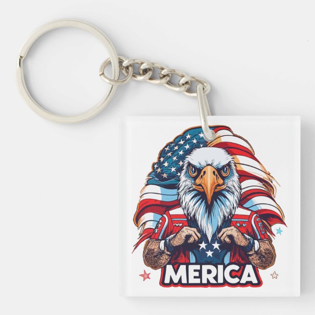 Veterans Day American Flag Merica Patriotic Eagle Keychain (Front)