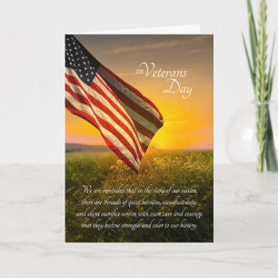 Veterans Day American Flag Sunrise Meadow Holiday Card