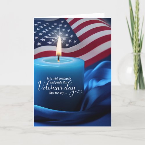 Veterans Day American Flag with Blue Candle Holiday Card