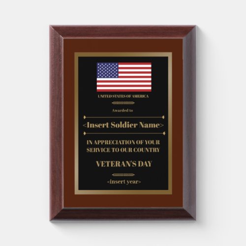 Veterans Day Award Plaque