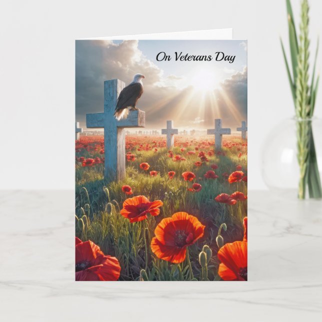 Veterans Day Bald Eagle On Military Cross Card (Front)