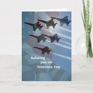 Veterans Day Blue Angels Jets Military Salute Letterpress Thank You Card