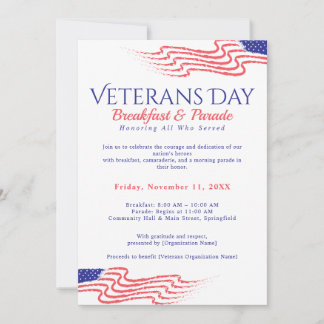 Veterans Day Breakfast Parade Patriotic Invitation