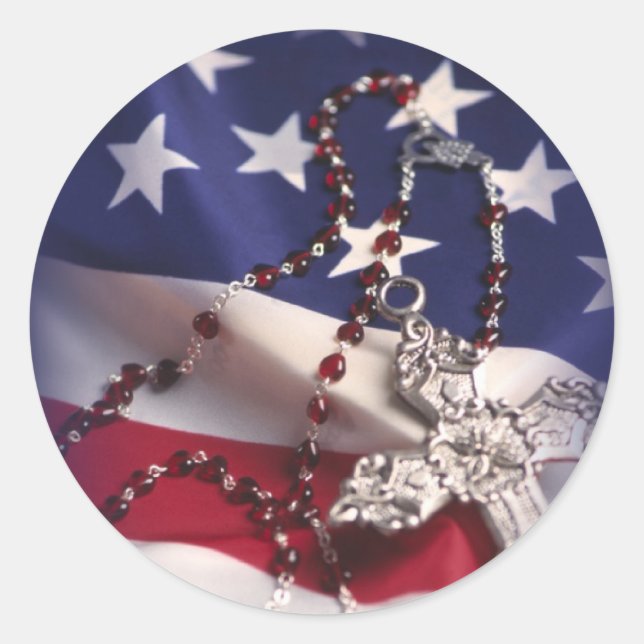 Veteran's Day Cross and Flag Classic Round Sticker (Front)