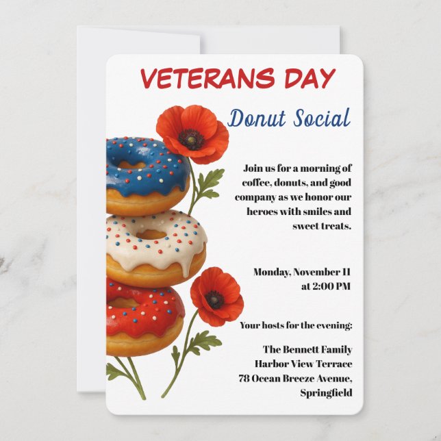 Veterans Day | Donut Social Celebration Invitation (Front)