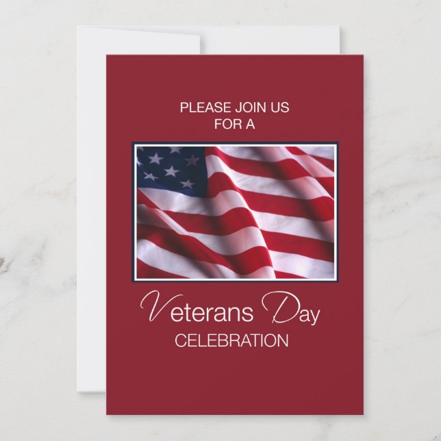 Veterans Day Event Invitation, Flag on Red, Wh Invitation (Front)