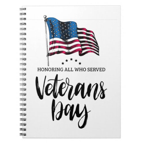 Veterans Day hand lettering with USA flag Notebook