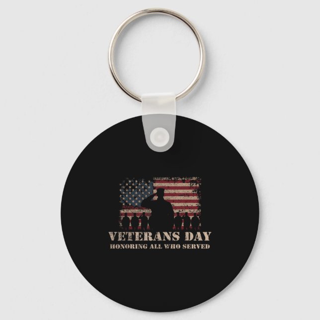 Veterans Day Honoring All Who Served Patriotic Fla Keychain (Front)