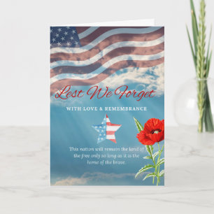 Veterans Day Lest We Forget Flag Sky and Poppy Card
